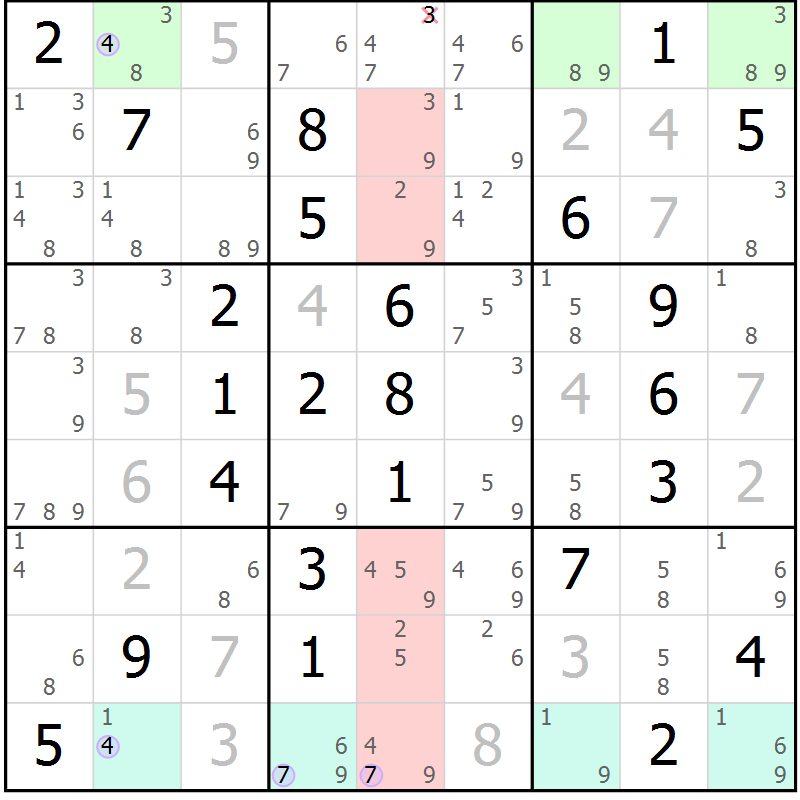 Position des candidats pour la solution de la Gr 45 page 48 du magazine de sudoku Suprême n° 024