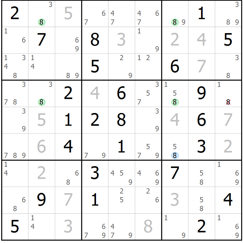 Position des candidats pour la solution de la Gr 45 page 48 du magazine de sudoku Suprême n° 024