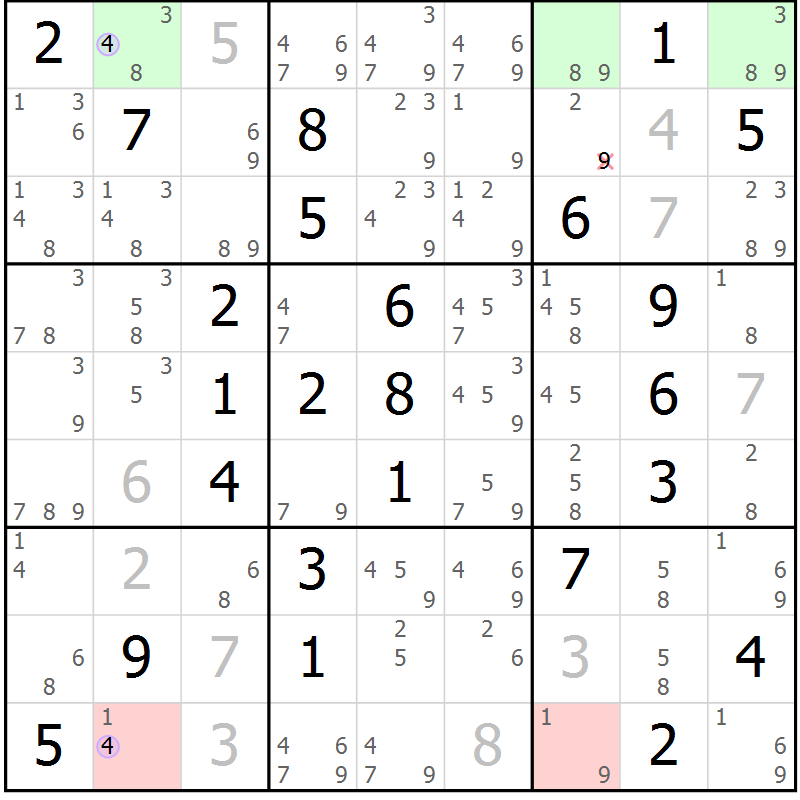 Position des candidats pour la solution de la Gr 45 page 48 du magazine de sudoku Suprême n° 024