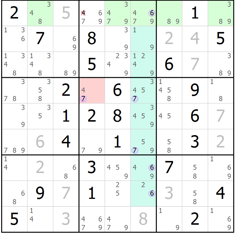 Position des candidats pour la solution de la Gr 45 page 48 du magazine de sudoku Suprême n° 024