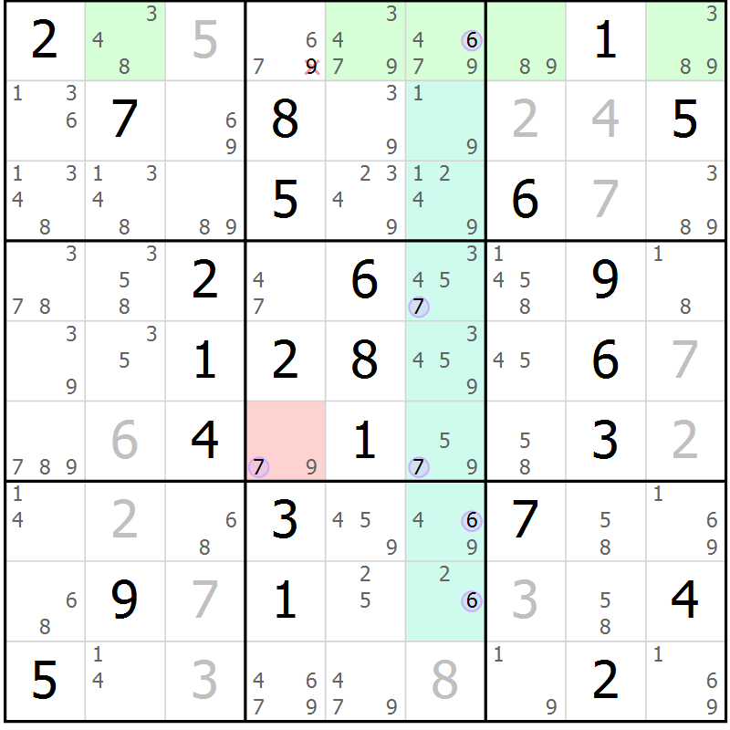 Position des candidats pour la solution de la Gr 45 page 48 du magazine de sudoku Suprême n° 024