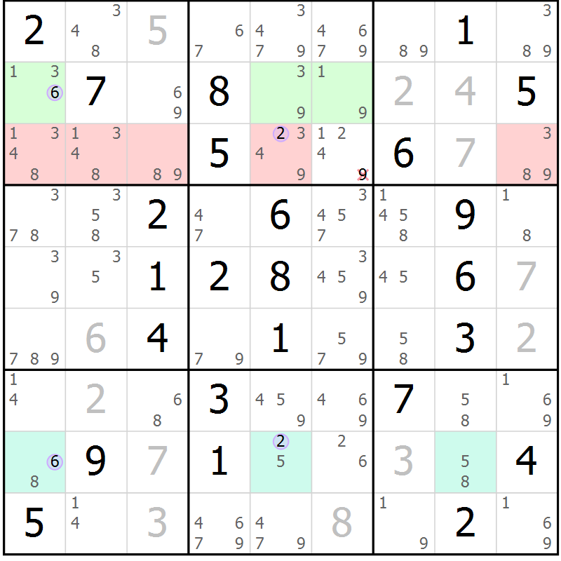 Position des candidats pour la solution de la Gr 45 page 48 du magazine de sudoku Suprême n° 024