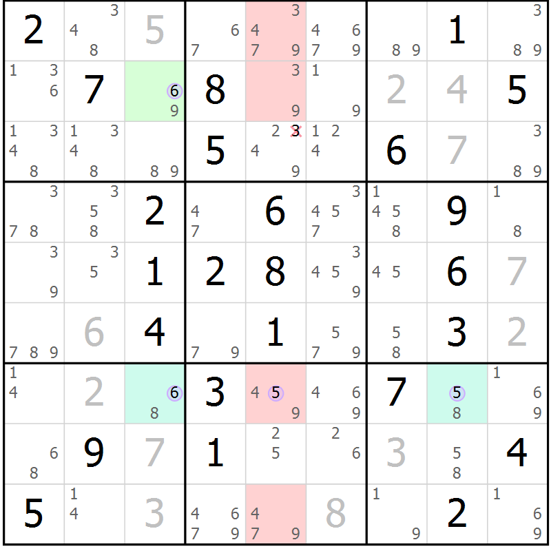 Position des candidats pour la solution de la Gr 45 page 48 du magazine de sudoku Suprême n° 024