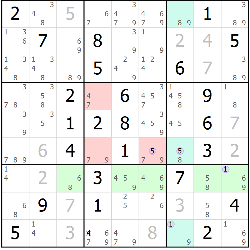 Position des candidats pour la solution de la Gr 45 page 48 du magazine de sudoku Suprême n° 024