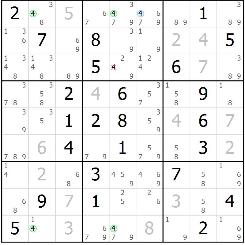 Position des candidats pour la solution de la Gr 45 page 48 du magazine de sudoku Suprême n° 024