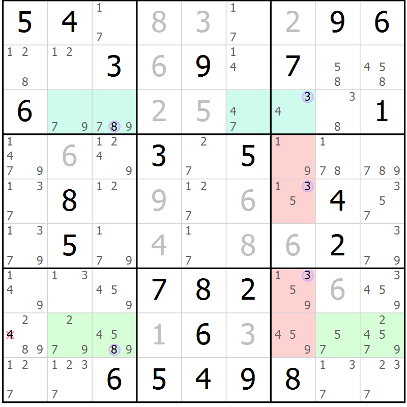 Position des candidats pour la solution de la Gr 46 page 49 du magazine de sudoku Suprême n° 024