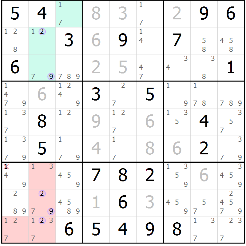 Position des candidats pour la solution de la Gr 46 page 49 du magazine de sudoku Suprême n° 024