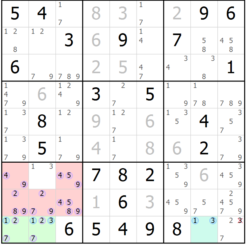Position des candidats pour la solution de la Gr 46 page 49 du magazine de sudoku Suprême n° 024