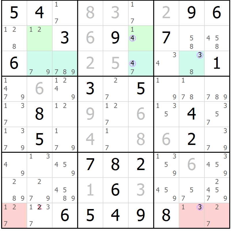 Position des candidats pour la solution de la Gr 46 page 49 du magazine de sudoku Suprême n° 024