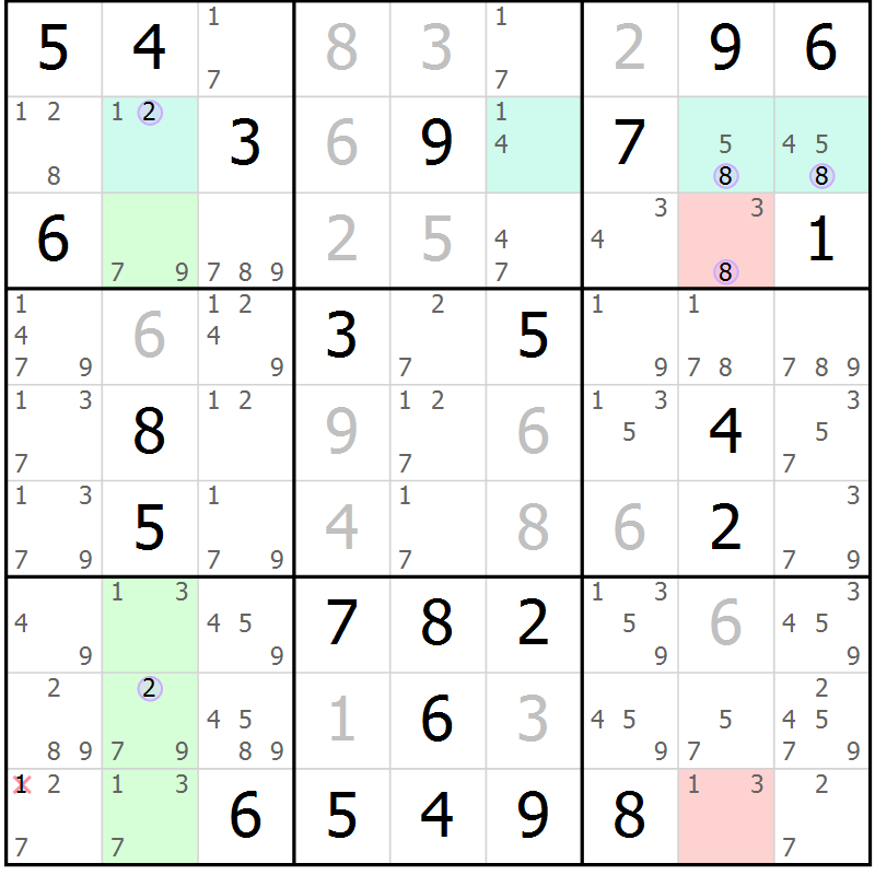 Position des candidats pour la solution de la Gr 46 page 49 du magazine de sudoku Suprême n° 024
