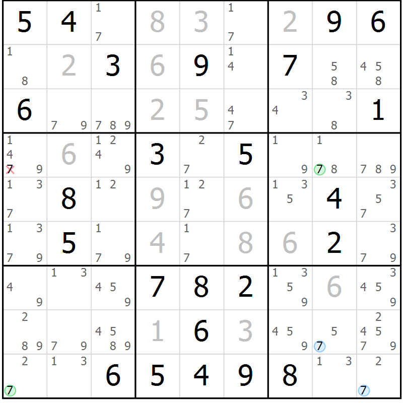 Position des candidats pour la solution de la Gr 46 page 49 du magazine de sudoku Suprême n° 024