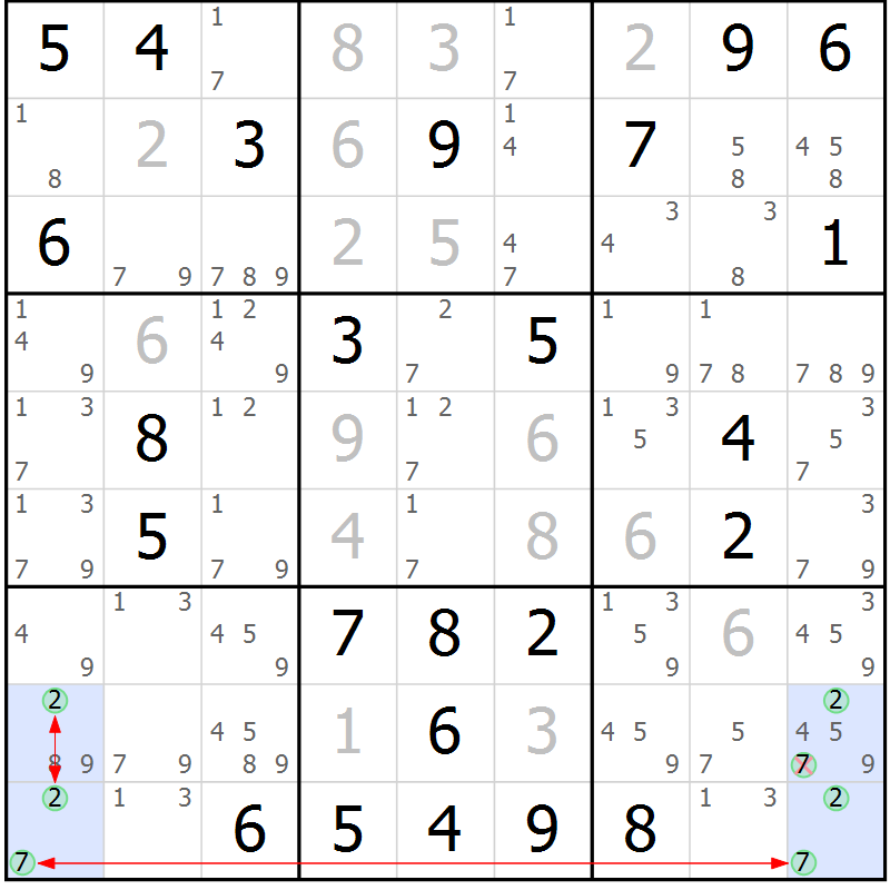 Position des candidats pour la solution de la Gr 46 page 49 du magazine de sudoku Suprême n° 024