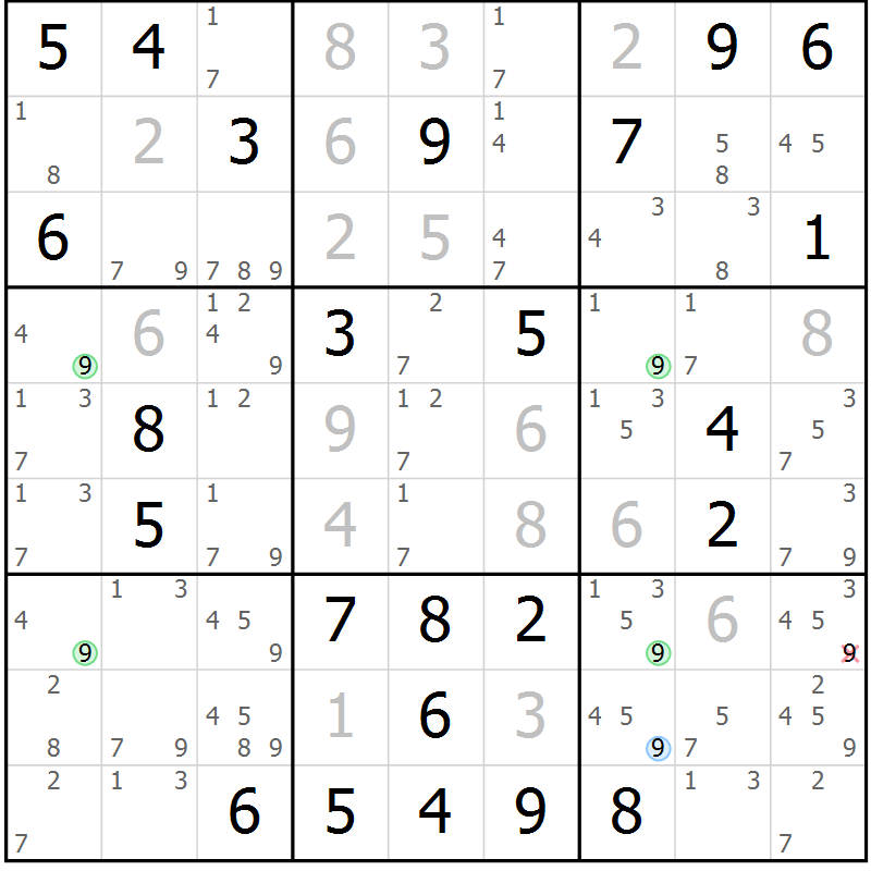 Position des candidats pour la solution de la Gr 46 page 49 du magazine de sudoku Suprême n° 024