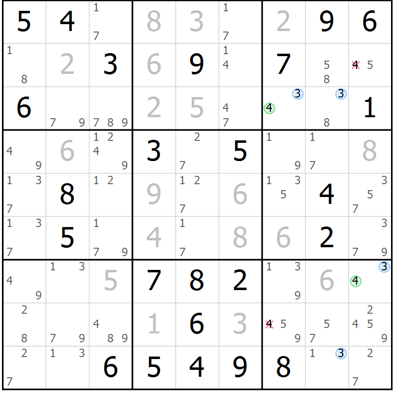 Position des candidats pour la solution de la Gr 46 page 49 du magazine de sudoku Suprême n° 024