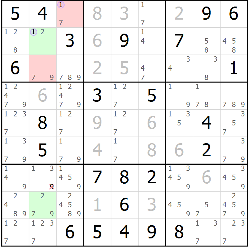 Position des candidats pour la solution de la Gr 46 page 49 du magazine de sudoku Suprême n° 024