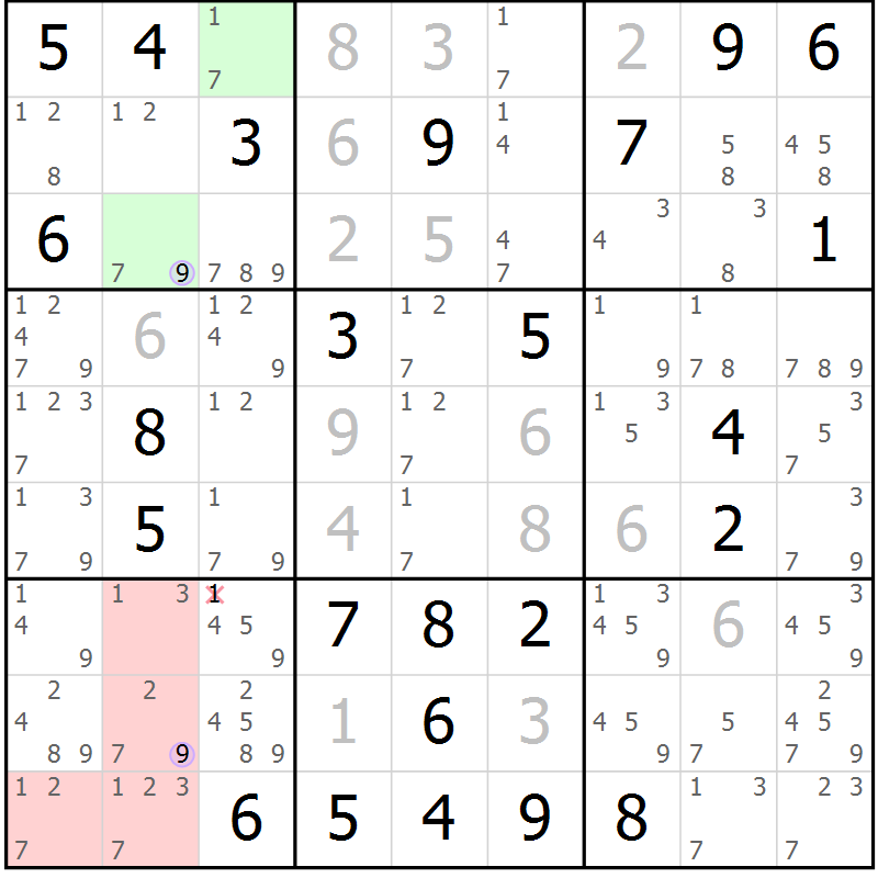 Position des candidats pour la solution de la Gr 46 page 49 du magazine de sudoku Suprême n° 024