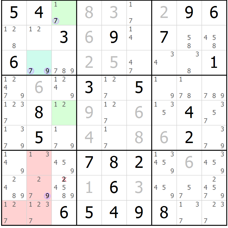 Position des candidats pour la solution de la Gr 46 page 49 du magazine de sudoku Suprême n° 024