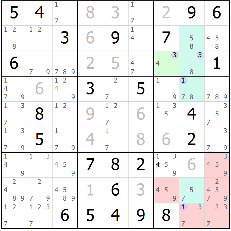 Position des candidats pour la solution de la Gr 46 page 49 du magazine de sudoku Suprême n° 024