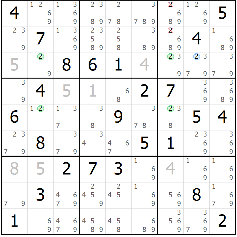 Position des candidats pour la solution de la Gr 47 page 50 du magazine de sudoku Suprême n° 024