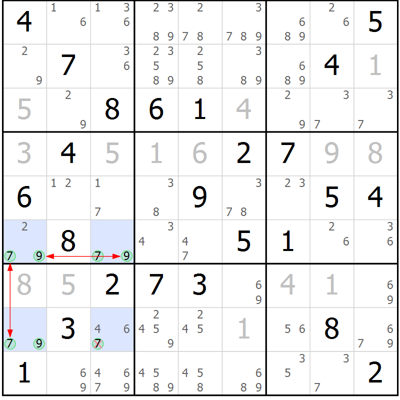 Position des candidats pour la solution de la Gr 47 page 50 du magazine de sudoku Suprême n° 024