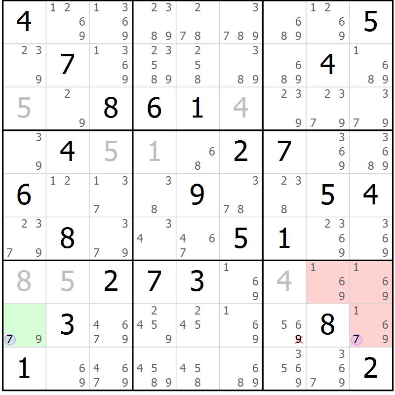 Position des candidats pour la solution de la Gr 47 page 50 du magazine de sudoku Suprême n° 024