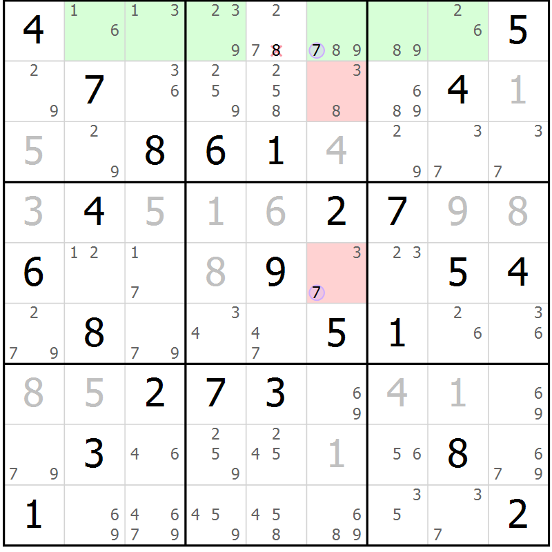 Position des candidats pour la solution de la Gr 47 page 50 du magazine de sudoku Suprême n° 024