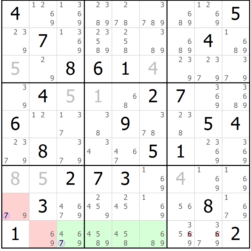 Position des candidats pour la solution de la Gr 47 page 50 du magazine de sudoku Suprême n° 024