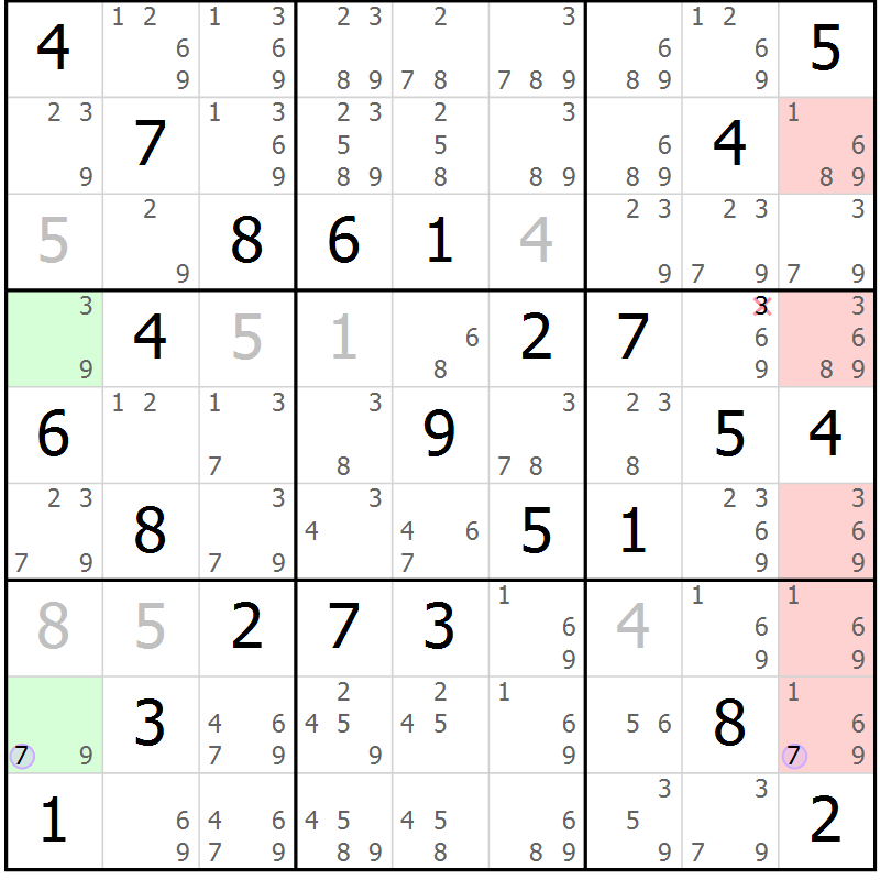 Position des candidats pour la solution de la Gr 47 page 50 du magazine de sudoku Suprême n° 024