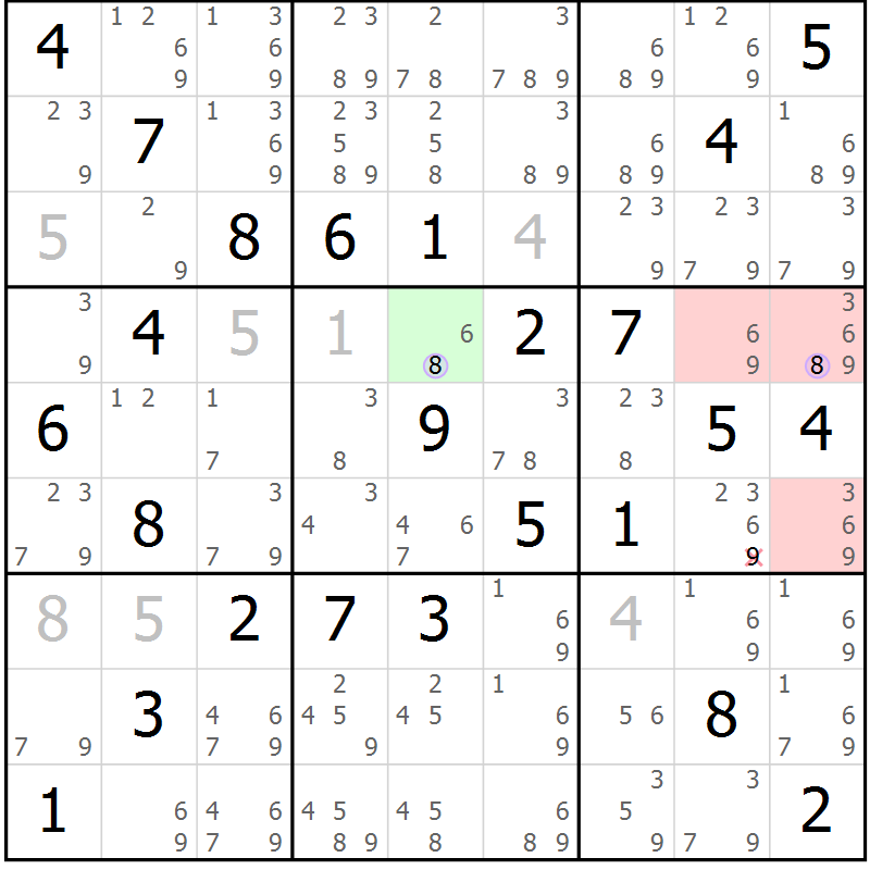 Position des candidats pour la solution de la Gr 47 page 50 du magazine de sudoku Suprême n° 024