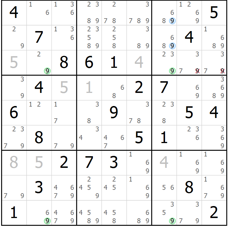 Position des candidats pour la solution de la Gr 47 page 50 du magazine de sudoku Suprême n° 024