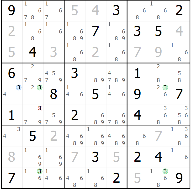 Position des candidats pour la solution de la Gr 48 page 51 du magazine de sudoku Suprême n° 024