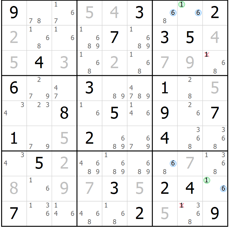 Position des candidats pour la solution de la Gr 48 page 51 du magazine de sudoku Suprême n° 024