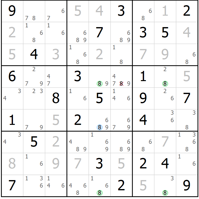Position des candidats pour la solution de la Gr 48 page 51 du magazine de sudoku Suprême n° 024
