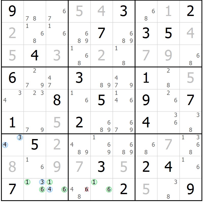 Position des candidats pour la solution de la Gr 48 page 51 du magazine de sudoku Suprême n° 024