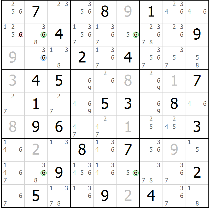 Position des candidats pour la solution de la Gr 49 page 52 du magazine de sudoku Suprême n° 024