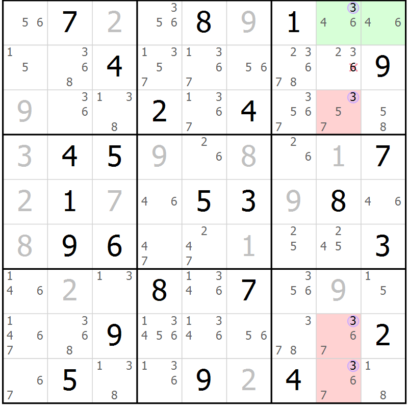 Position des candidats pour la solution de la Gr 49 page 52 du magazine de sudoku Suprême n° 024