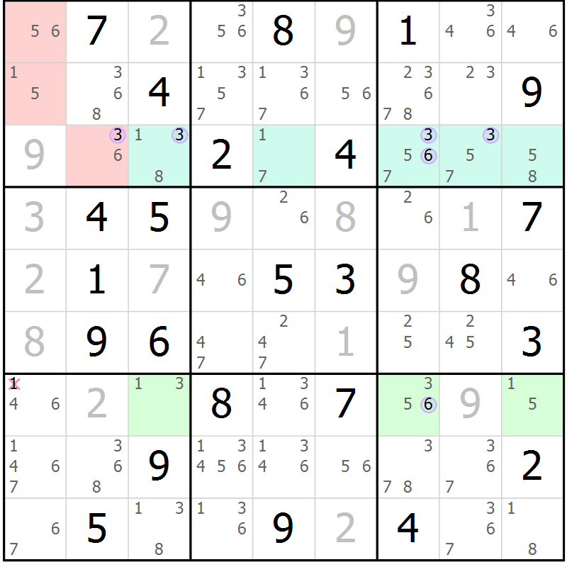 Position des candidats pour la solution de la Gr 49 page 52 du magazine de sudoku Suprême n° 024