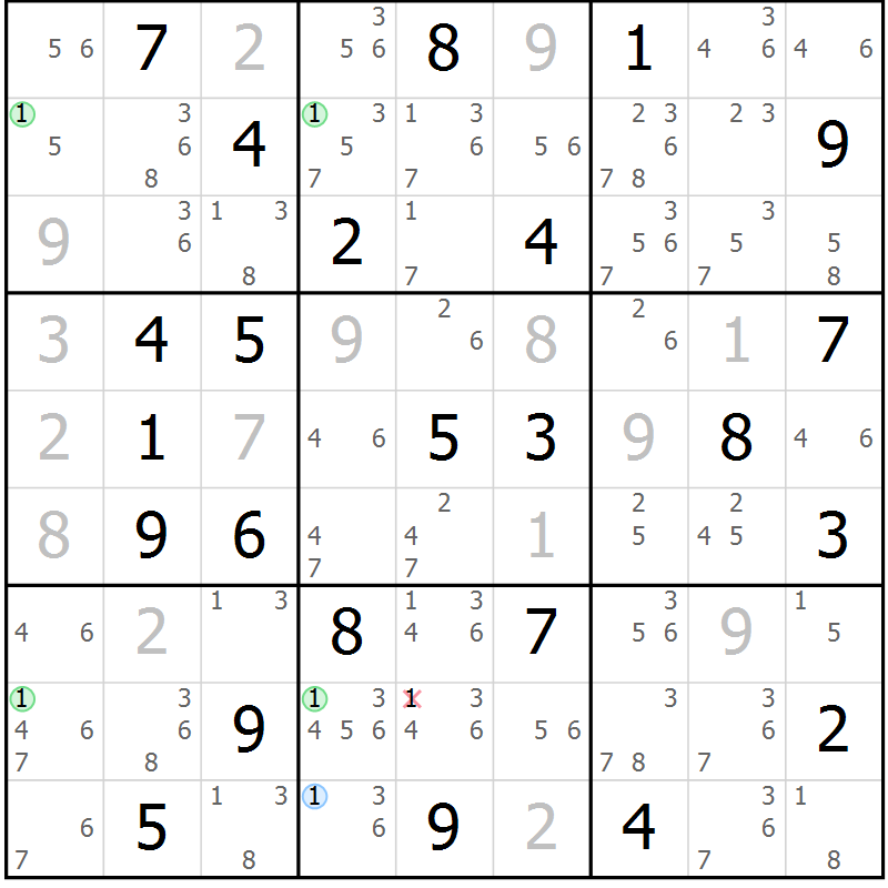 Position des candidats pour la solution de la Gr 49 page 52 du magazine de sudoku Suprême n° 024
