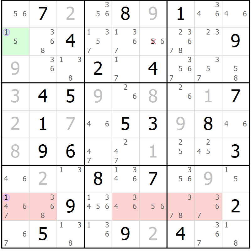 Position des candidats pour la solution de la Gr 49 page 52 du magazine de sudoku Suprême n° 024