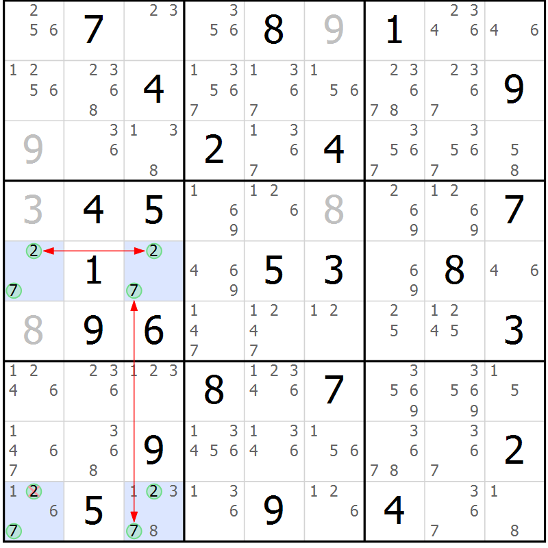 Position des candidats pour la solution de la Gr 49 page 52 du magazine de sudoku Suprême n° 024