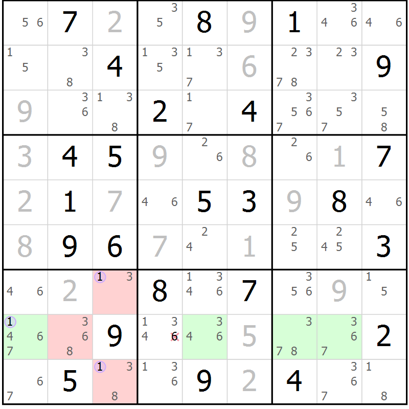 Position des candidats pour la solution de la Gr 49 page 52 du magazine de sudoku Suprême n° 024