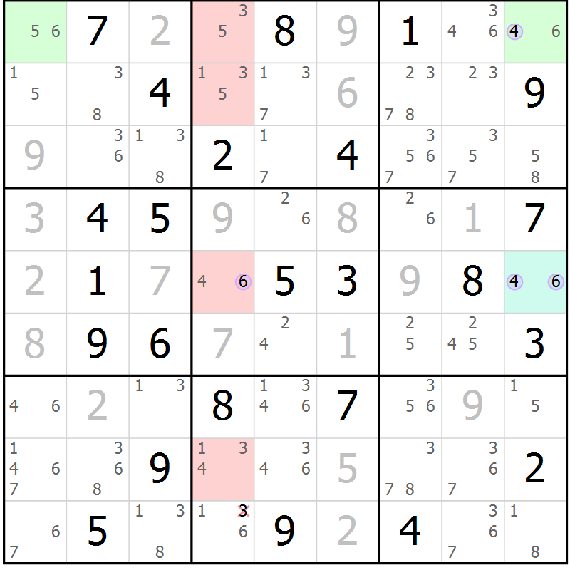 Position des candidats pour la solution de la Gr 49 page 52 du magazine de sudoku Suprême n° 024