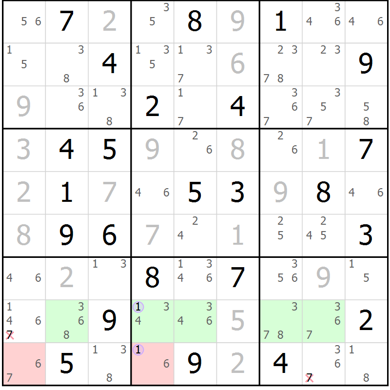 Position des candidats pour la solution de la Gr 49 page 52 du magazine de sudoku Suprême n° 024