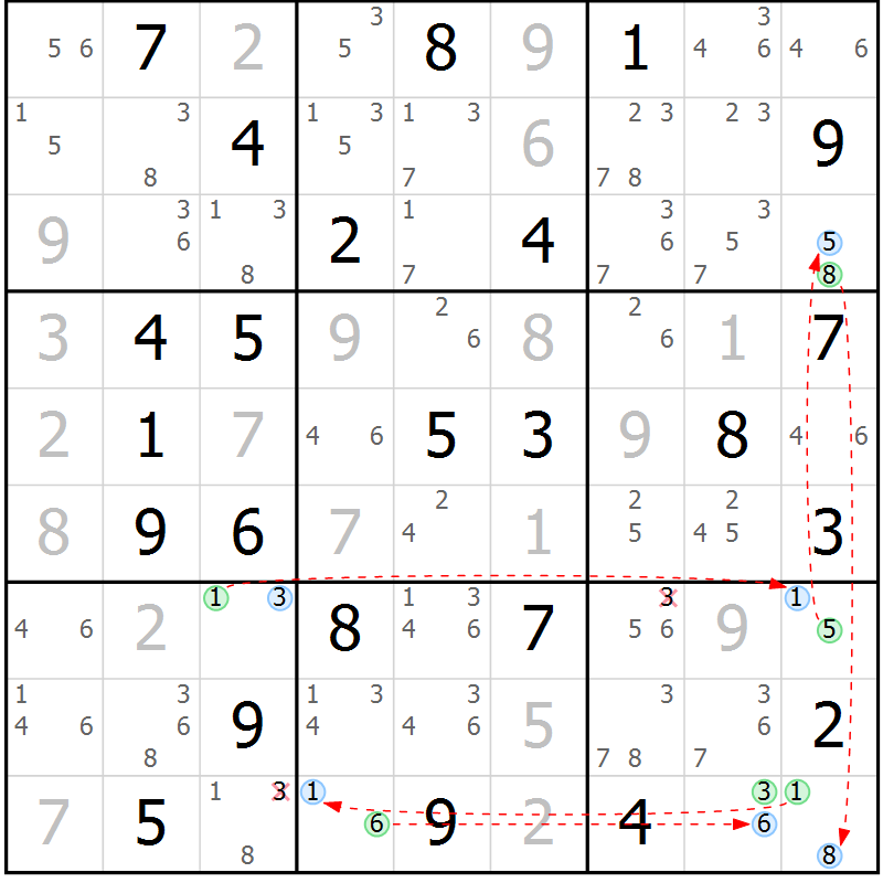 Position des candidats pour la solution de la Gr 49 page 52 du magazine de sudoku Suprême n° 024
