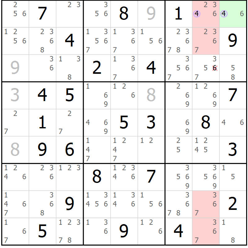 Position des candidats pour la solution de la Gr 49 page 52 du magazine de sudoku Suprême n° 024