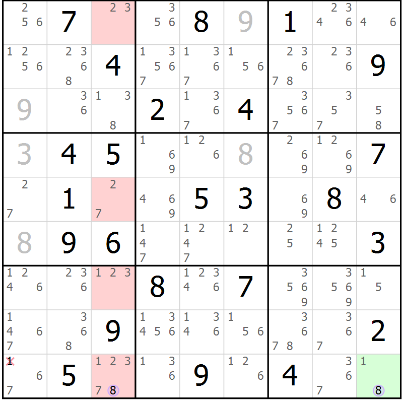 Position des candidats pour la solution de la Gr 49 page 52 du magazine de sudoku Suprême n° 024