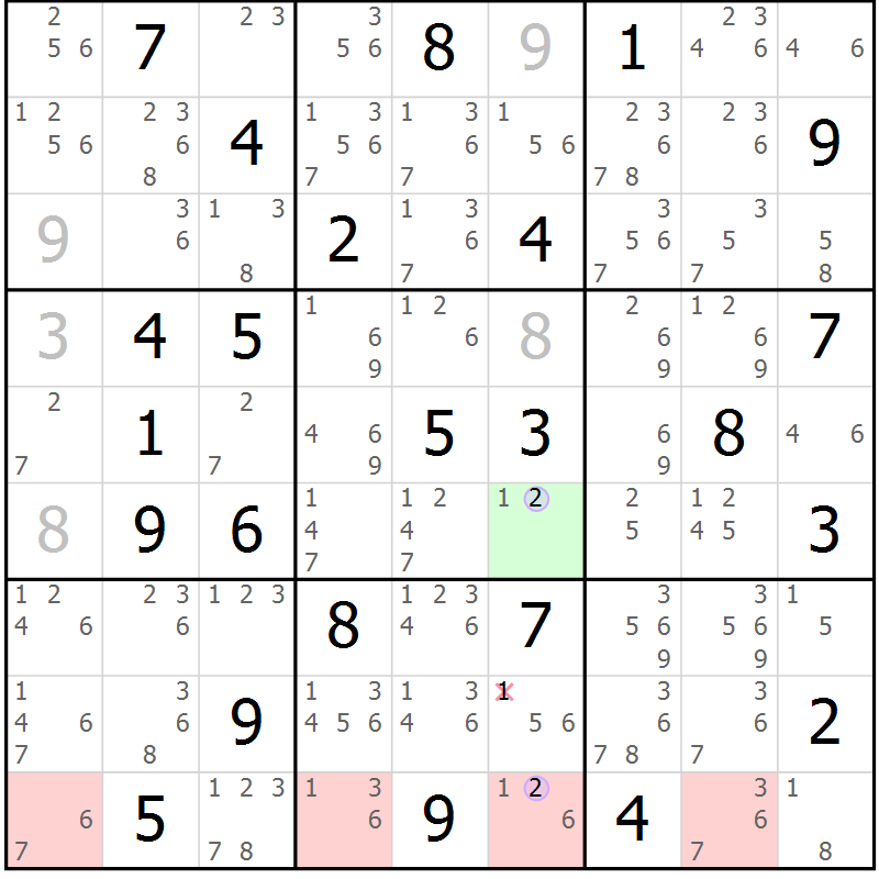 Position des candidats pour la solution de la Gr 49 page 52 du magazine de sudoku Suprême n° 024