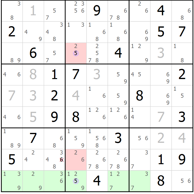 Position des candidats pour la solution de la Gr 5 page 8 du magazine de sudoku Suprême n° 024