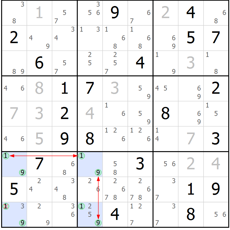 Position des candidats pour la solution de la Gr 5 page 8 du magazine de sudoku Suprême n° 024