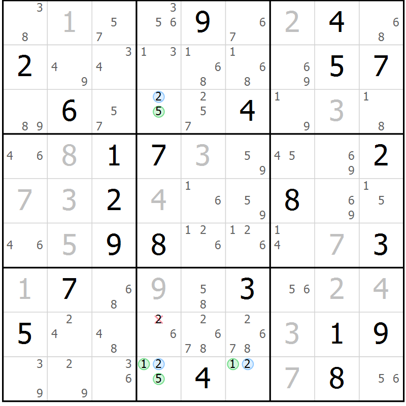Position des candidats pour la solution de la Gr 5 page 8 du magazine de sudoku Suprême n° 024